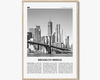 Póster del puente de Brooklyn en blanco y negro, arte mural de viajes a Nueva York, decoración de Nueva York
