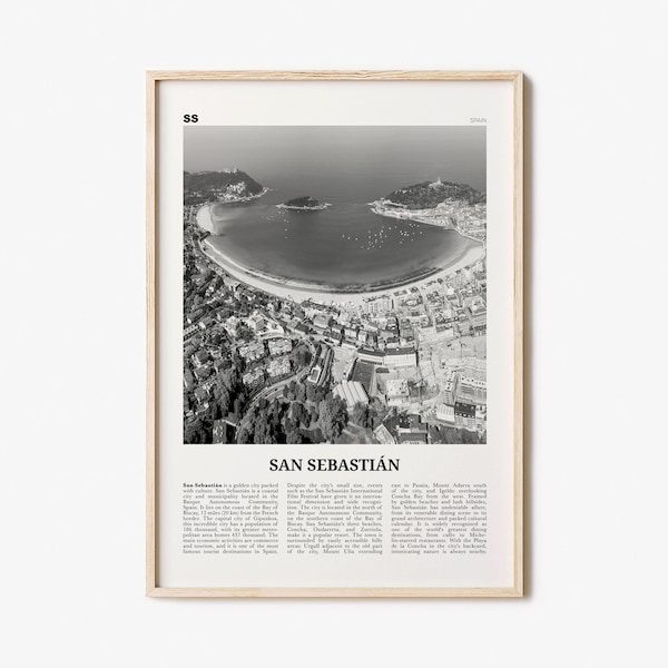 San Sebastián Print Black and White No 1, San Sebastián Wall Art, San Sebastián Poster, Donostia, Basque Country, Spain, España, Europe