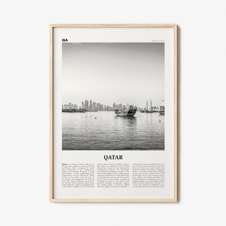 Qatar Print Black and White Qatar Wall Art Qatar Poster Etsy