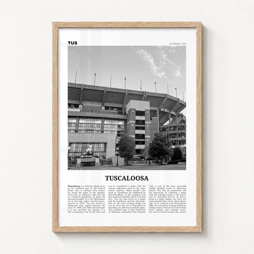 Tuscaloosa-Kunstdruck, Schwarz-Weiß, Wandbild mit Tuscaloosa-Motiv, Alabama, USA