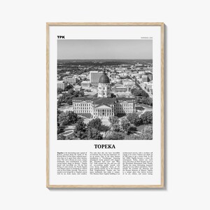 Impressão em preto e branco de Topeka, arte de parede de Topeka, pôster de Topeka, foto de Topeka, decoração de parede de Topeka, mapa de Topeka, Kansas, EUA