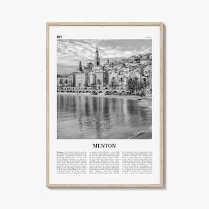 Menton Print Black and White, Menton Wall Art, Menton Poster, Menton Photo, Menton Wall Décor, Menton Map, France