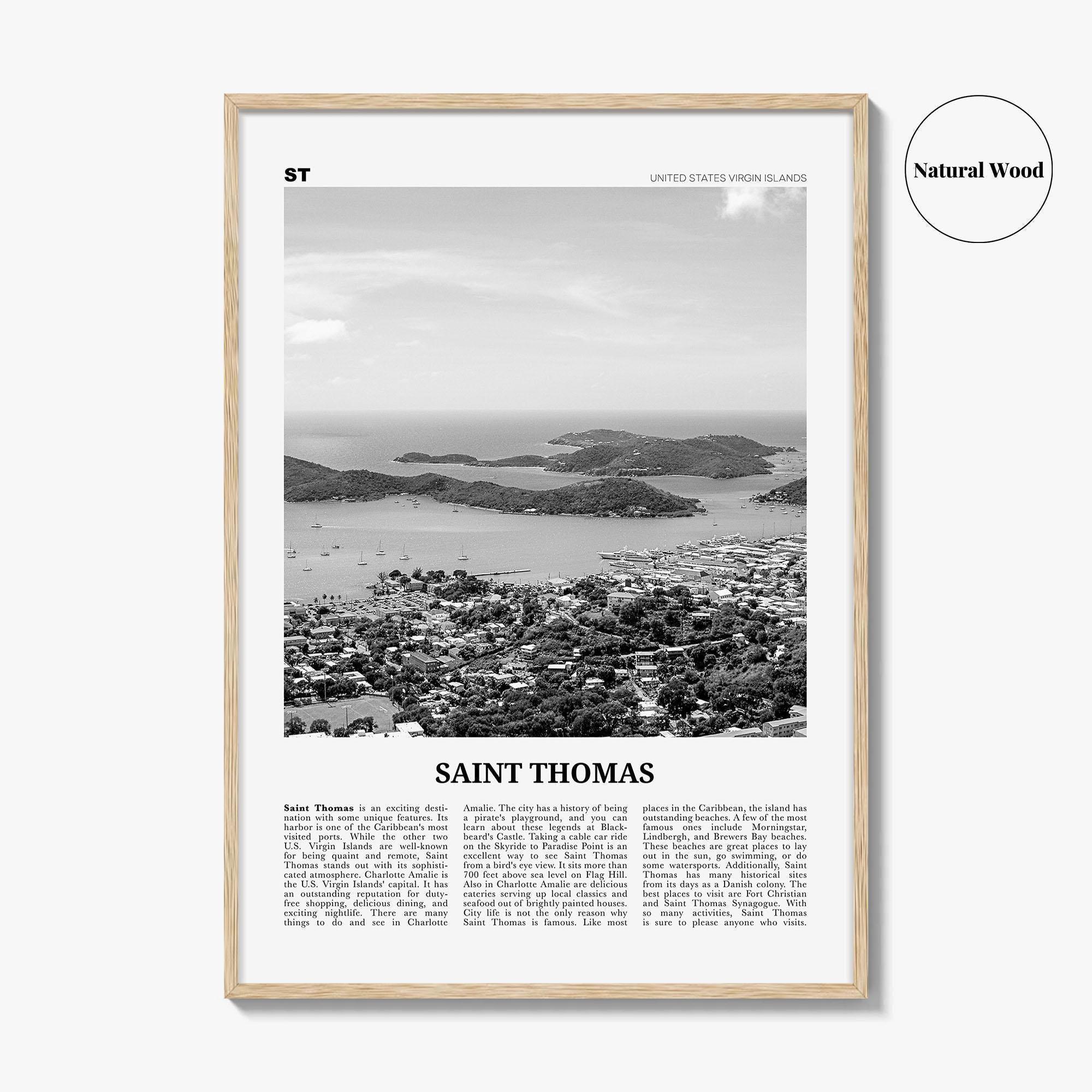 Saint Thomas Poster Print Black and White, Caribbean Wall Art, US