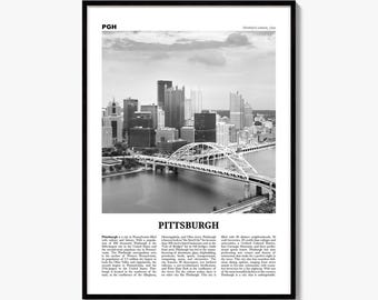 ピッツバーグのポスター、白黒写真プリント、旅行新聞風ウォールアート、ホームデコレーション