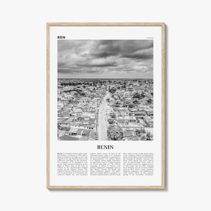 Póster de Benín en blanco y negro, arte mural de viaje a África Occidental, decoración de Cotonú