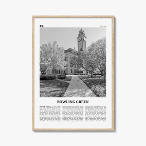 Impresión en blanco y negro de Bowling Green, Ohio, arte de pared de Bowling Green, póster de Bowling Green, foto de Bowling Green, mapa de Bowling Green, Ohio