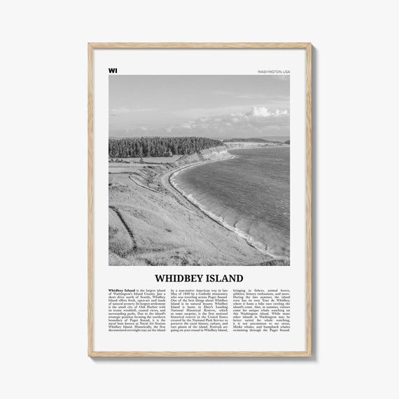 Whidbey Island Poster Print Black and White, Washington Travel Wall Art, Pacific Northwest Decor