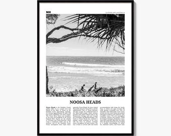 Noosa Heads Poster, Black and White Photo Print, Travel Newspaper Wall Art, Home Decor