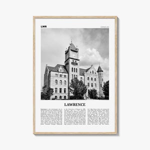 Lawrence Poster Print Black and White, Kansas Travel Wall Art, USA Historic Building