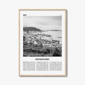 Impresión en blanco y negro de Kitakyushu, arte mural de Kitakyushu, póster de Kitakyushu, foto de Kitakyushu, decoración de pared de Kitakyushu, mapa de Kitakyushu, Japón