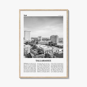 Tallahassee Poster Print Black and White, Florida Travel Wall Art, TLH City Decor