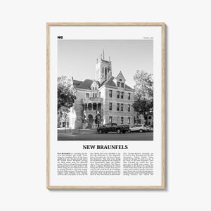Stampa di New Braunfels in bianco e nero, Arte murale di New Braunfels, Poster di New Braunfels, Foto di New Braunfels, Mappa di New Braunfels, Texas, USA