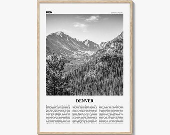 Denver Poster Print Black and White, Rocky Mountains Photo, Colorado Wall Art