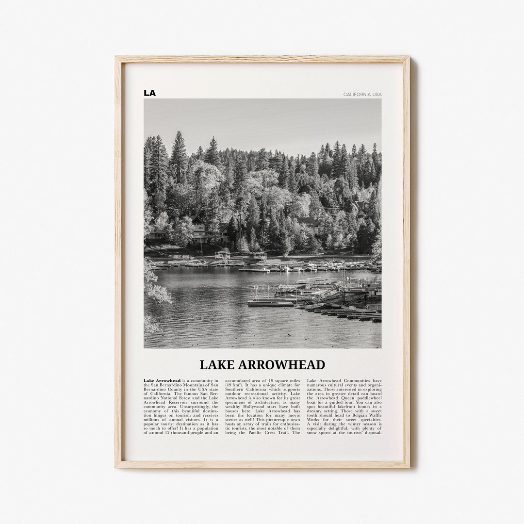 Lake Arrowhead Print Black and White, Lake Arrowhead Wall Art, Lake