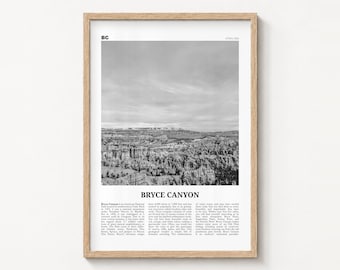 Bryce Canyon National Park Poster Print, Black and White Wall Art, Utah