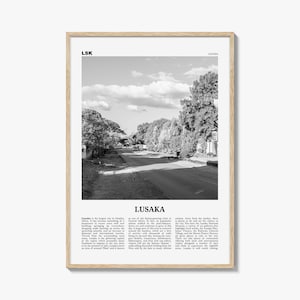 Lusaka Print Black and White, Lusaka Wall Art, Lusaka Poster, Lusaka Photo, Lusaka Wall Décor, Mwalusaka, Zambia