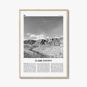 Clark County Druck Schwarzweiß, Clark County Wandkunst, Clark County Poster, Clark County Foto, Clark County Wanddekoration, Clark Karte