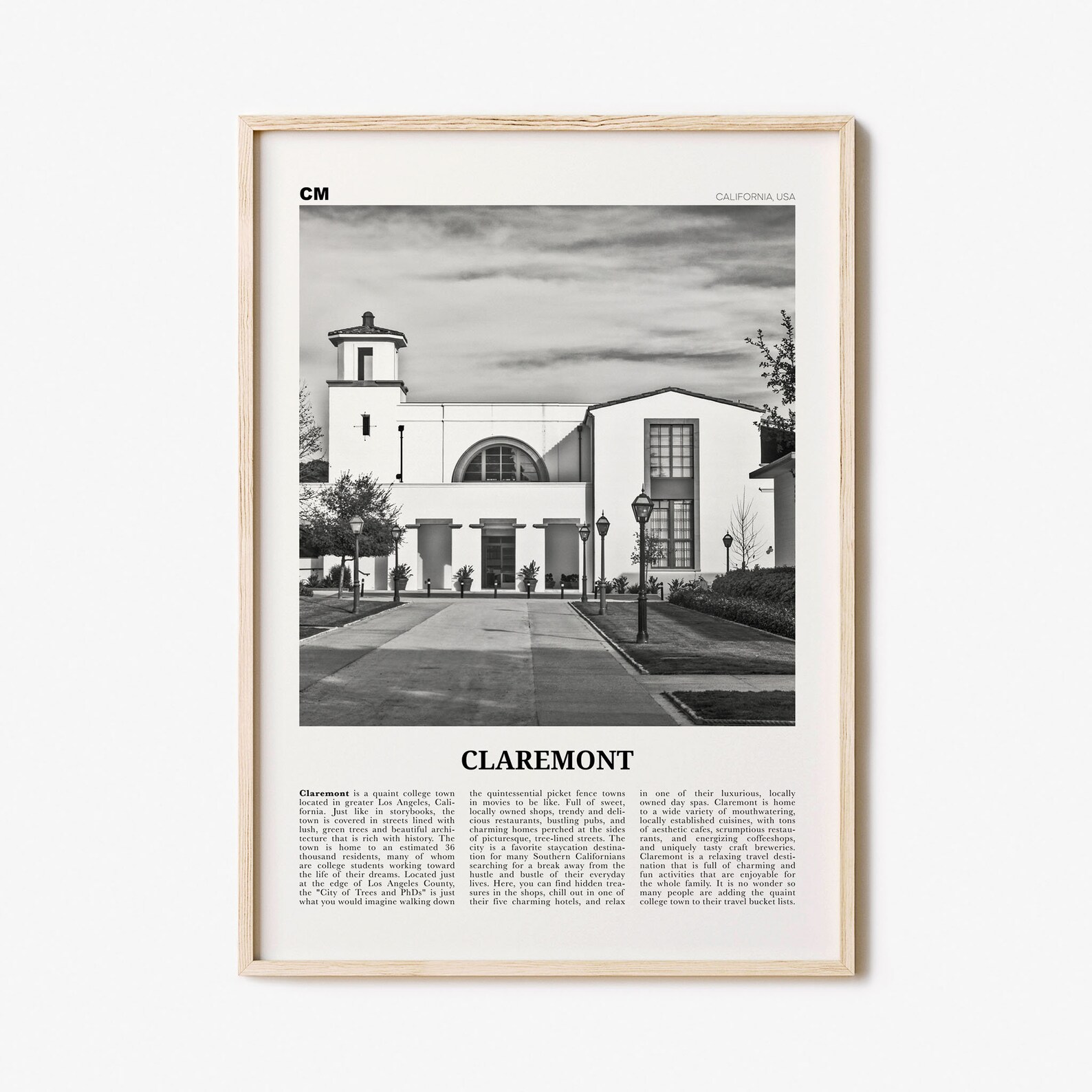 Claremont Print Black and White Claremont Wall Art Claremont Etsy