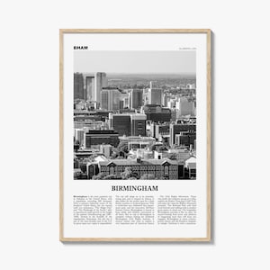 Impresión en blanco y negro de Birmingham, Alabama, arte mural de Birmingham, póster de Birmingham, foto de Birmingham, decoración de pared de Birmingham, Alabama, EE. UU.
