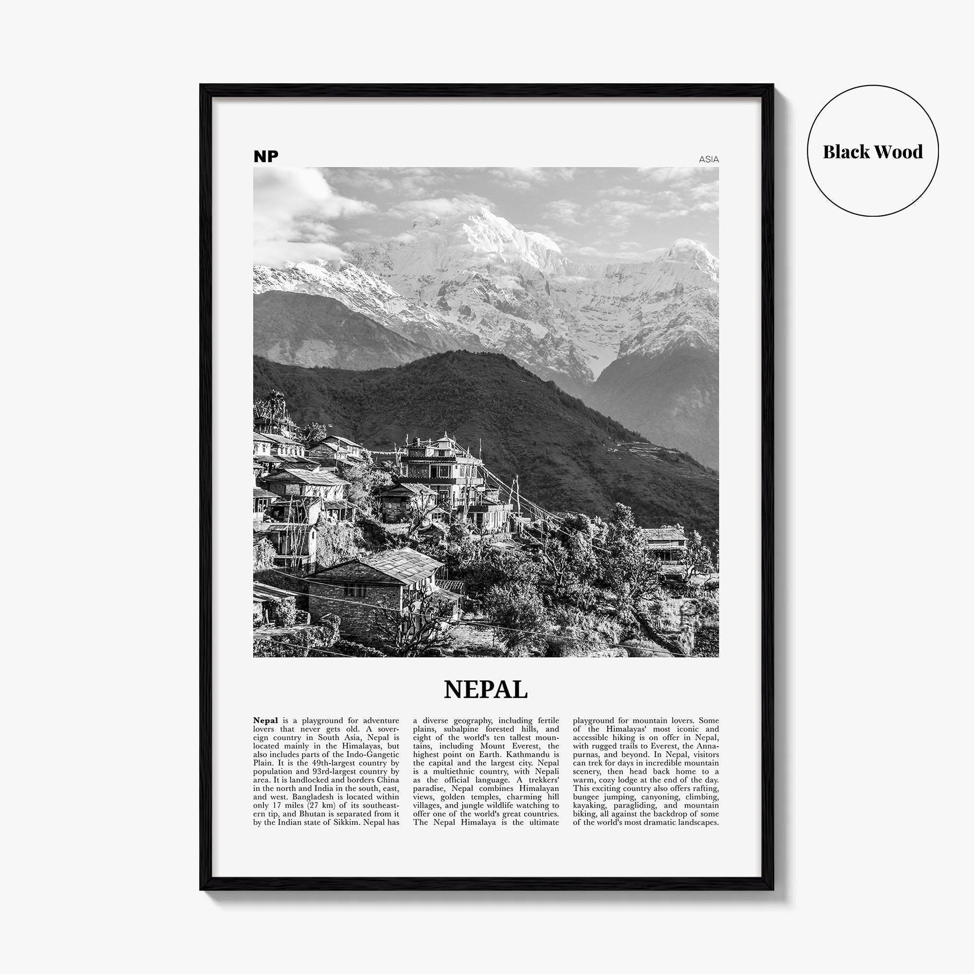 ネパールのポスタープリント（白黒）、ヒマラヤ旅行のウォールアート