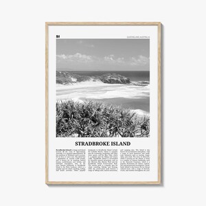 Impression de l'île Stradbroke en noir et blanc, art de l'île Stradbroke, affiche de l'île Stradbroke, photo de l'île Stradbroke, décoration murale, carte de l'île