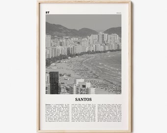 Santos Print Black and White, Santos Wall Art, Santos Poster, Santos Photo, Santos Wall Décor, Santos Map, Brazil