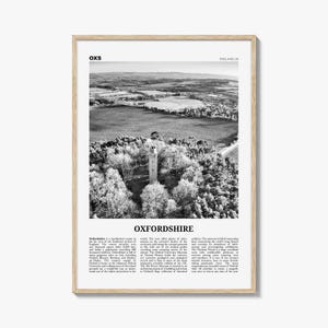 Oxfordshire Print Black and White, Oxfordshire Wall Art, Oxfordshire Poster, Oxfordshire Photo, Oxfordshire Map, England, UK, United Kingdom