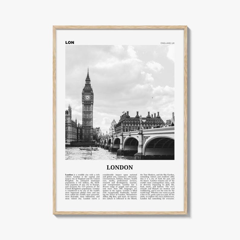 London Poster Print Black and White, Big Ben Photo, UK Wall Art image 1