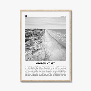 Impressão da Costa da Geórgia em preto e branco, arte de parede da Costa da Geórgia, pôster da Costa da Geórgia, foto da Costa da Geórgia, decoração de parede da Geórgia, mapa da Geórgia