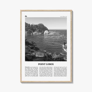 Point Lobos-afdruk zwart-wit, Point Lobos-muurkunst, Point Lobos-poster, Point Lobos-foto, Point Lobos-muurdecoratie, Point Lobos-kaart