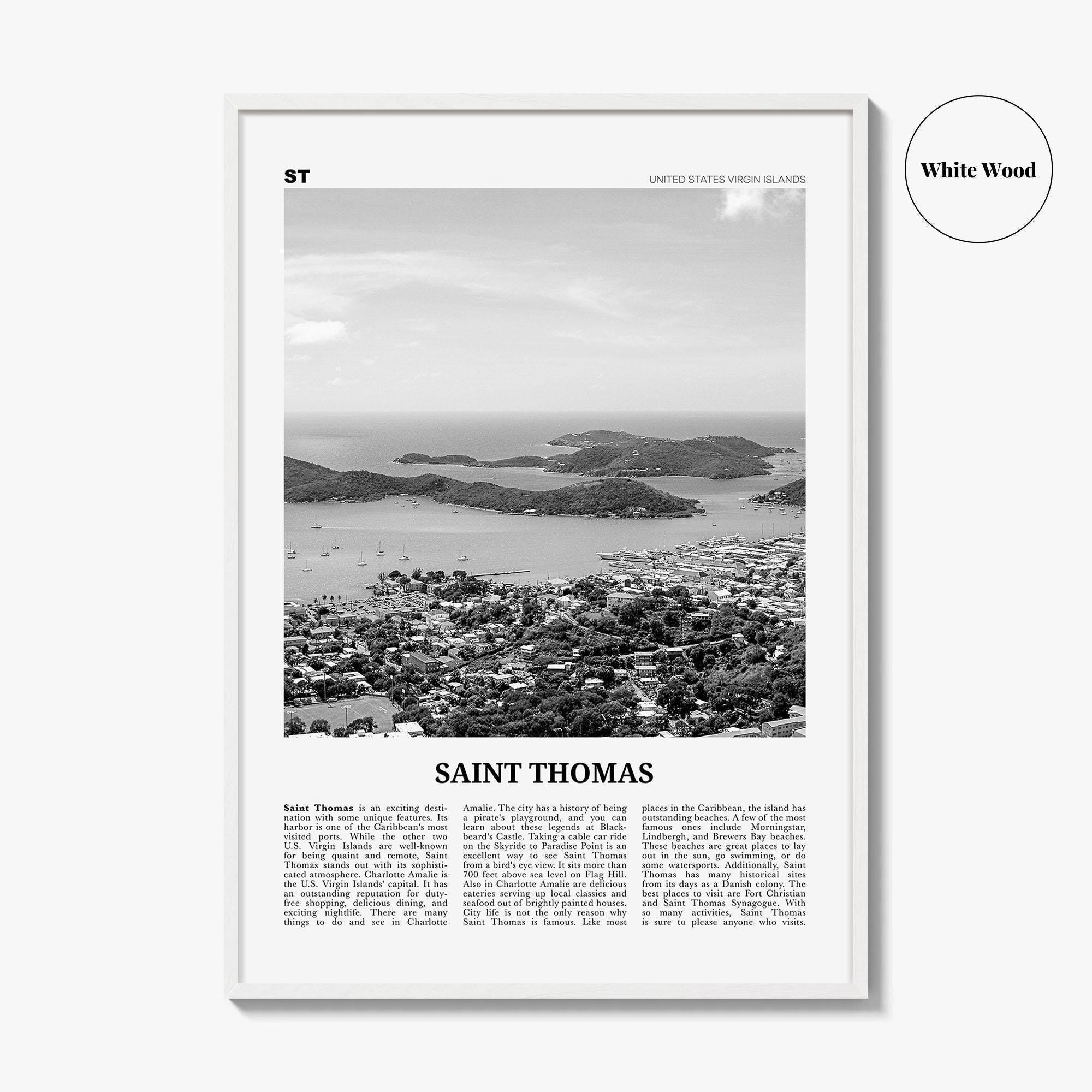 Saint Thomas Poster Print Black and White, Caribbean Wall Art, US