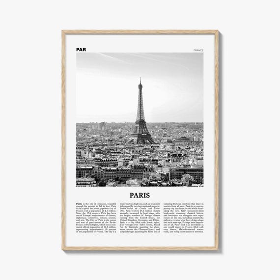 Paris Poster Print Black and White, Eiffel Tower Photo, France Travel Wall Art, Île-de-France