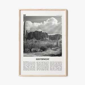 Southwest Print Black and White, Southwest Wall Art, Southwest Poster, Southwest Photo, Southwest Wall Décor, Southwest Map, United States