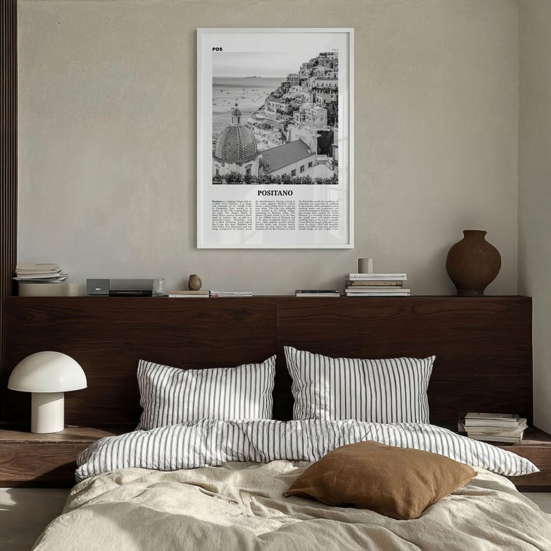 Plakat Positano w czerni i bieli, Włochy, dekoracja ścienna, Wybrzeże Amalfi zdjęcie 4