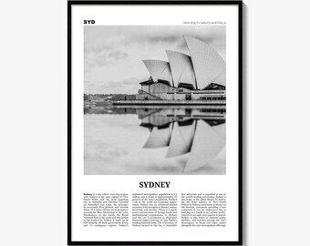 Sydney Poster, Black and White Photo Print, Travel Newspaper Wall Art, Home Decor