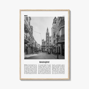 Badajoz Print Black and White, Badajoz Wall Art, Badajoz Poster, Badajoz Photo, Badajoz Wall Décor, Badajoz Map, Spain
