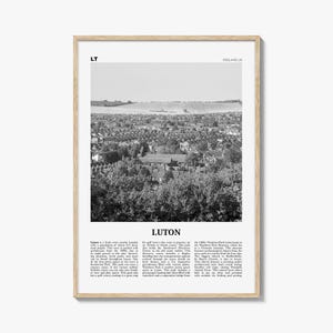 Luton England-afdruk: zwart-witfotografie, galerijmuurkunst