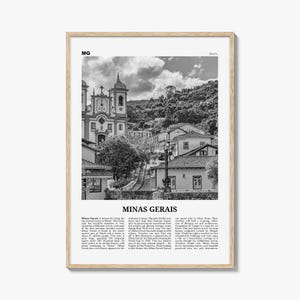 Minas Gerais Poster Print Black and White, Brazil Travel Wall Art, Historical Architecture