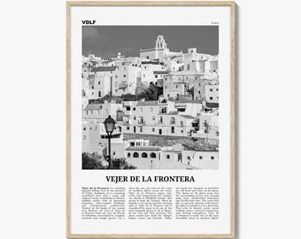 Vejer de la Frontera Impresión Blanco y Negro, Arte Vejer de la Frontera, Cartel de Vejer de la Frontera, Foto de Vejer de la Frontera, Decoración, Mapa