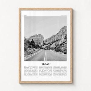 Texas Print Black and White, Texas Road Wall Art, USA