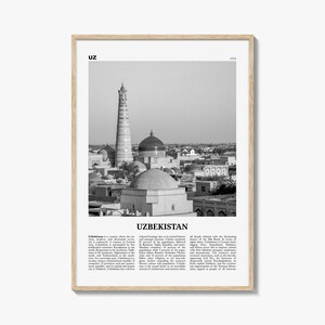Stampa dell'Uzbekistan in bianco e nero, arte della parete dell'Uzbekistan, poster dell'Uzbekistan, foto dell'Uzbekistan, Ўзбекистон, O'zbekiston, Tashkent, uzbeko, Asia