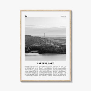 Carters Lake Print Black and White, Carters Lake Wall Art, Carters Lake Poster, Carters Lake Photo, Carters Lake Map, Georgia, USA