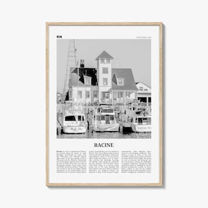 Racine Print Black and White, Racine Wall Art, Racine Poster, Racine Photo, Racine Map, Racine Wall Decor, Wisconsin, USA, United States