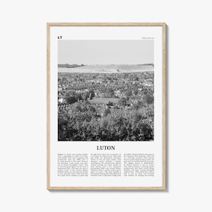 Luton Print Black and White, Luton Wall Art, Luton Poster, Luton Photo, Luton Wall Décor, Luton Map, England