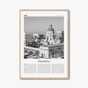 Pasadena Poster Print Black and White, California Travel Wall Art, Los Angeles Decor