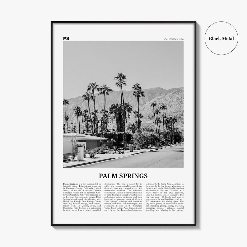 Palm Springs Poster Print Black and White, California Travel Wall Art, Mountain View Decor image 9