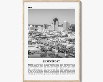 Shreveport Poster Print Black and White, Louisiana Travel Wall Art, USA Architectural Photography