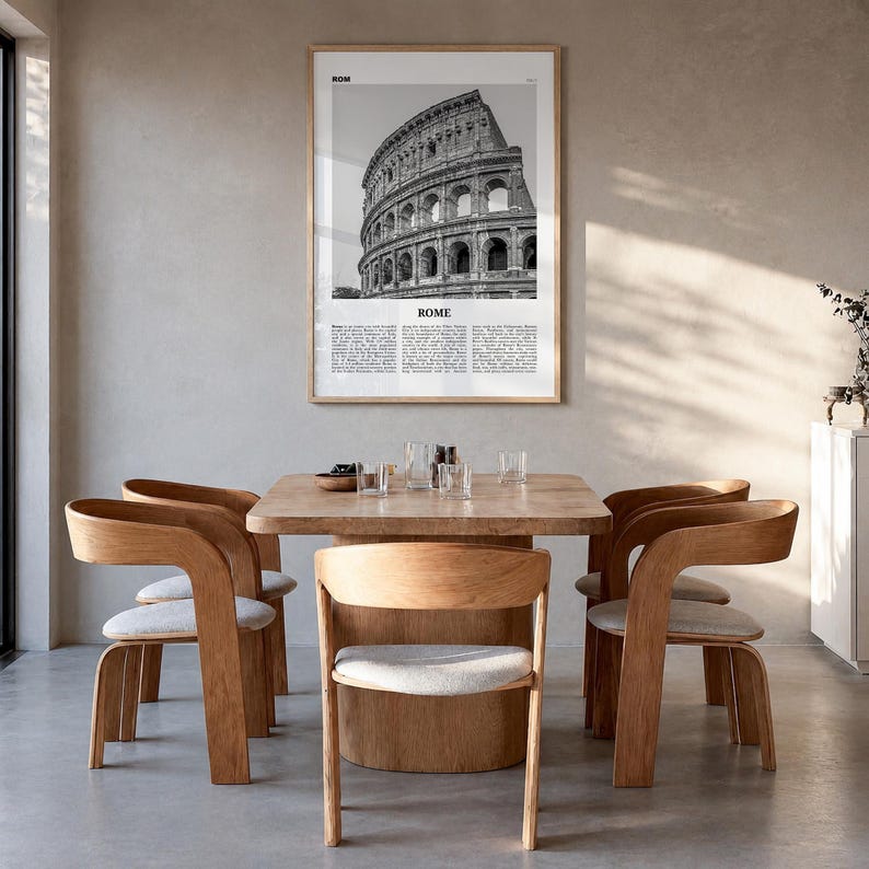 Rome Poster, Black and White Photo Print, Travel Newspaper Wall Art, Home Decor Premium Natural Wood Frame