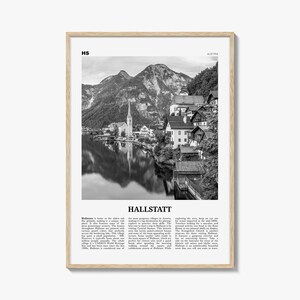 Impressão de Hallstatt em preto e branco, arte de parede de Hallstatt, pôster de Hallstatt, foto de Hallstatt, decoração de parede de Hallstatt, mapa de Hallstatt, Áustria