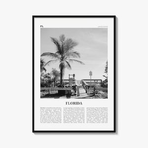Florida Poster, Black and White Photo Print, Travel Newspaper Wall Art, Home Decor image 1